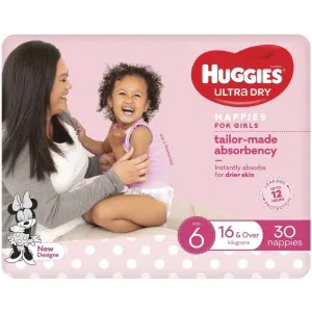 Huggies Ultra Dry Nappies Girl Size 6 (16kg+) 30 Pack